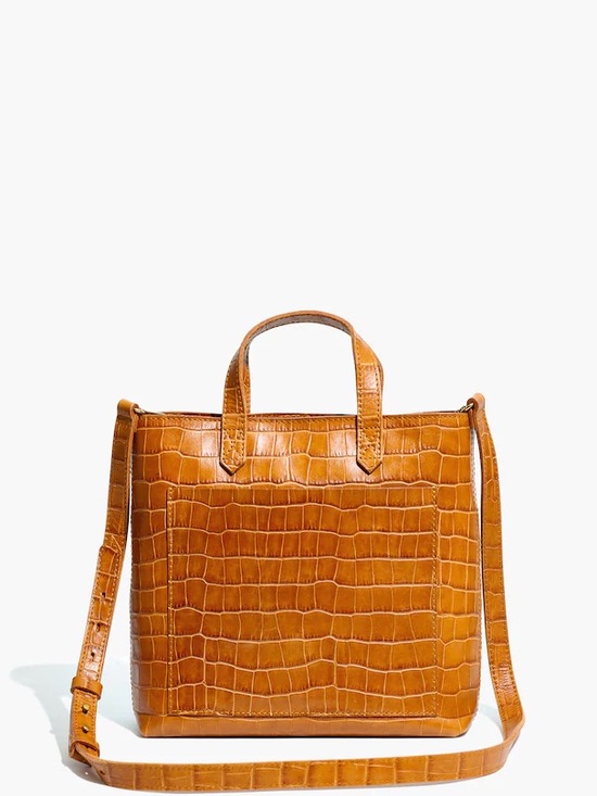 Madewell Handbags - Madewell Zip-Top Small Transport Crossbody: Croc Embossed Leather- golden